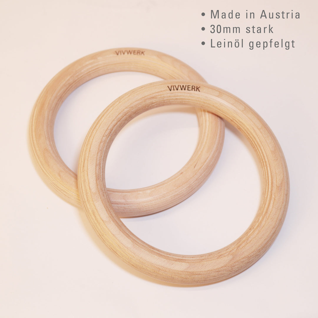 Gymnastic rings made of beech wood