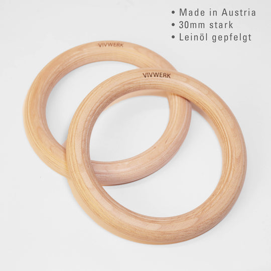 Gymnastic rings made of beech wood